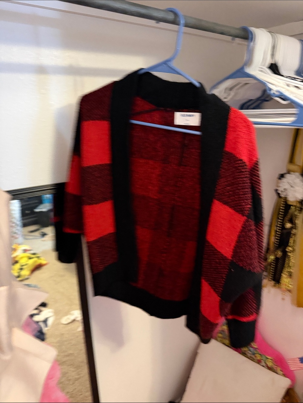 Old Navy Red and Black Buffalo Check Kids Open-Front Cardigan
